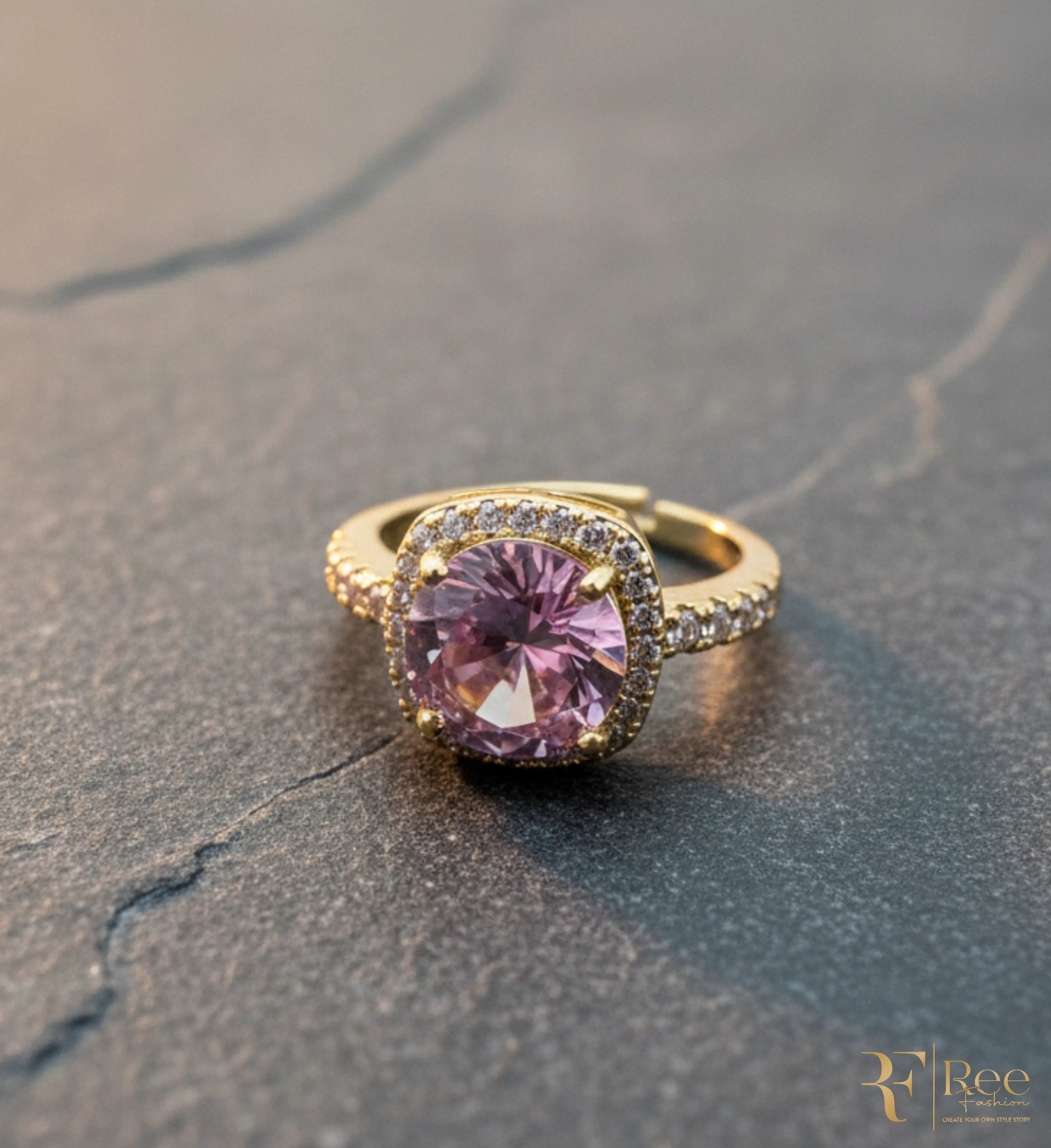 Pink Crystal Halo Ring
