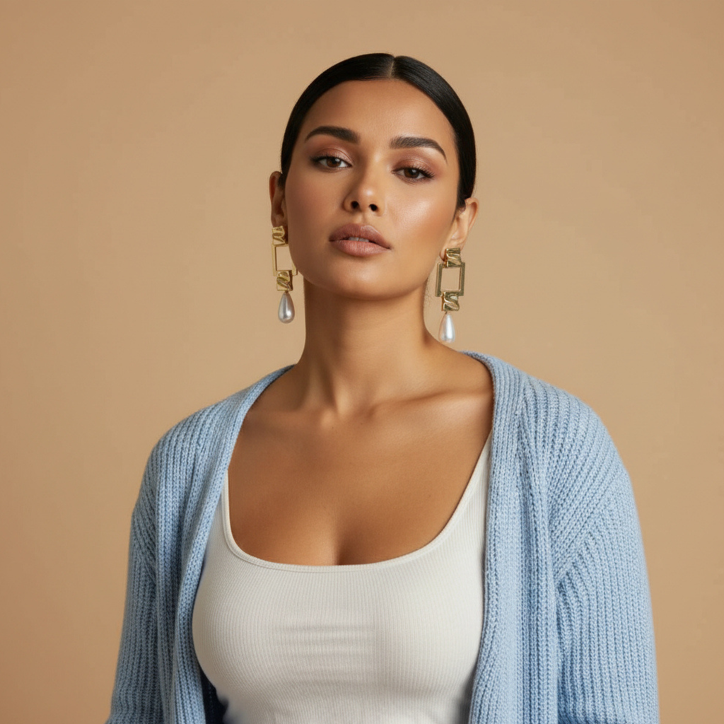 Pearl Square Drop Earrings