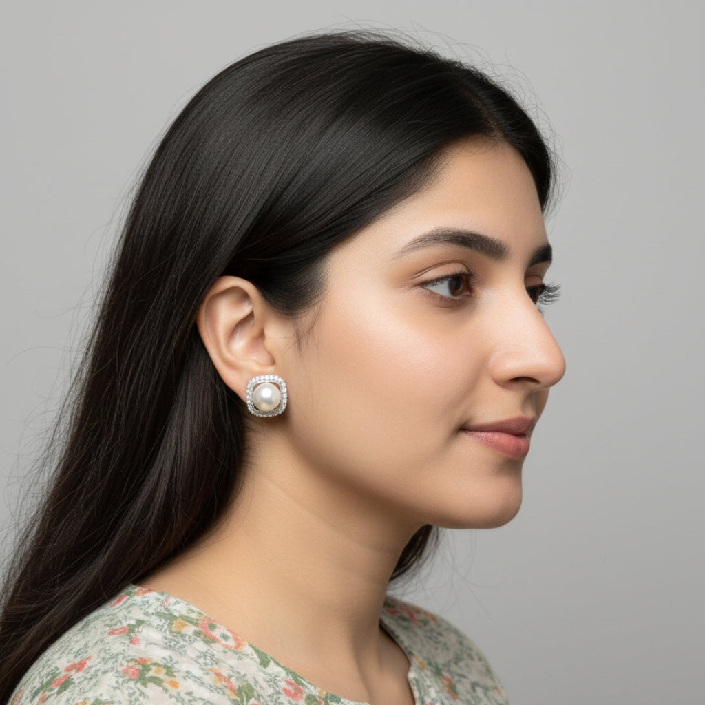 Ivory Halo Pearl Studs