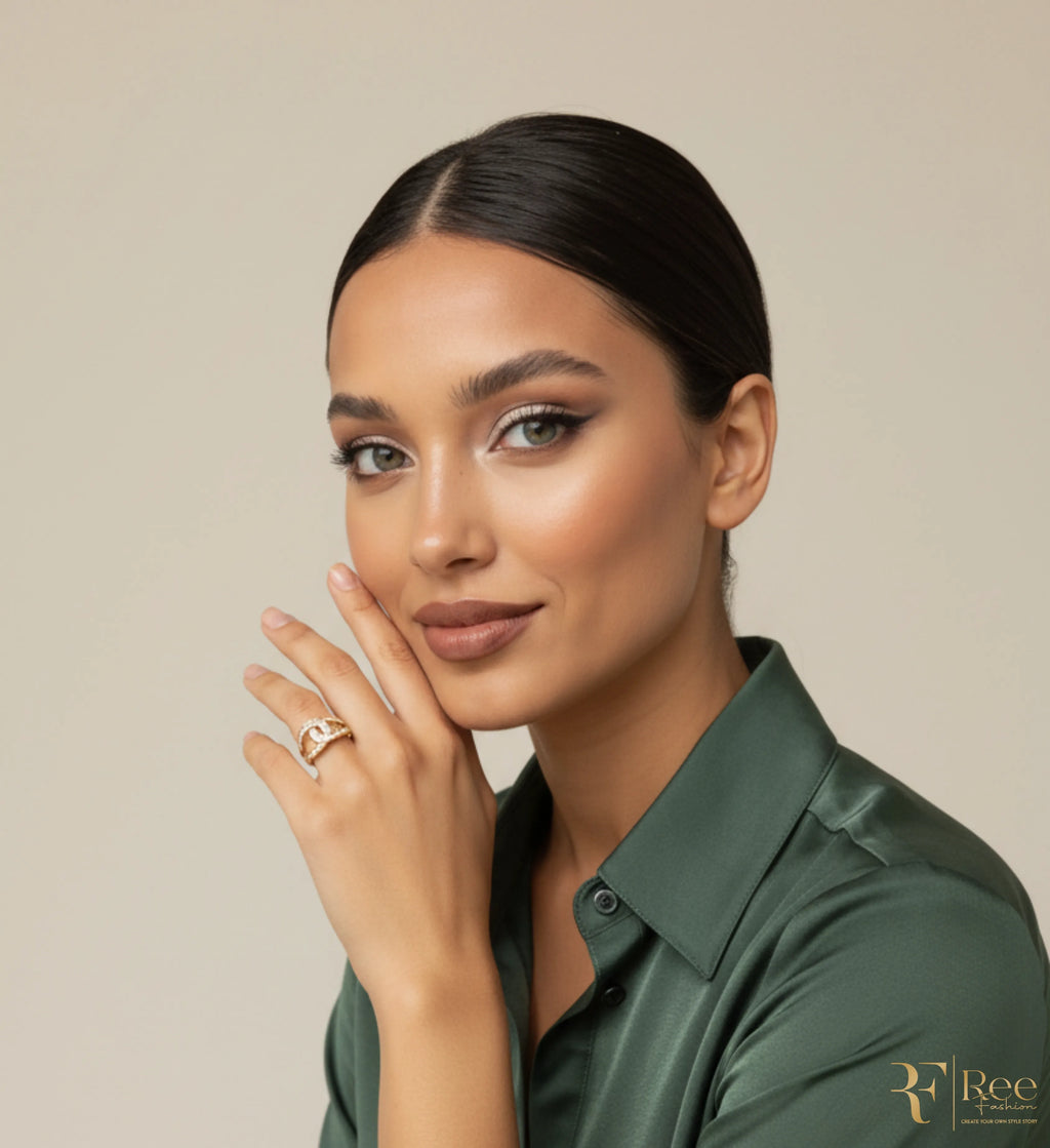 Crystal Curve Gold Statement Ring