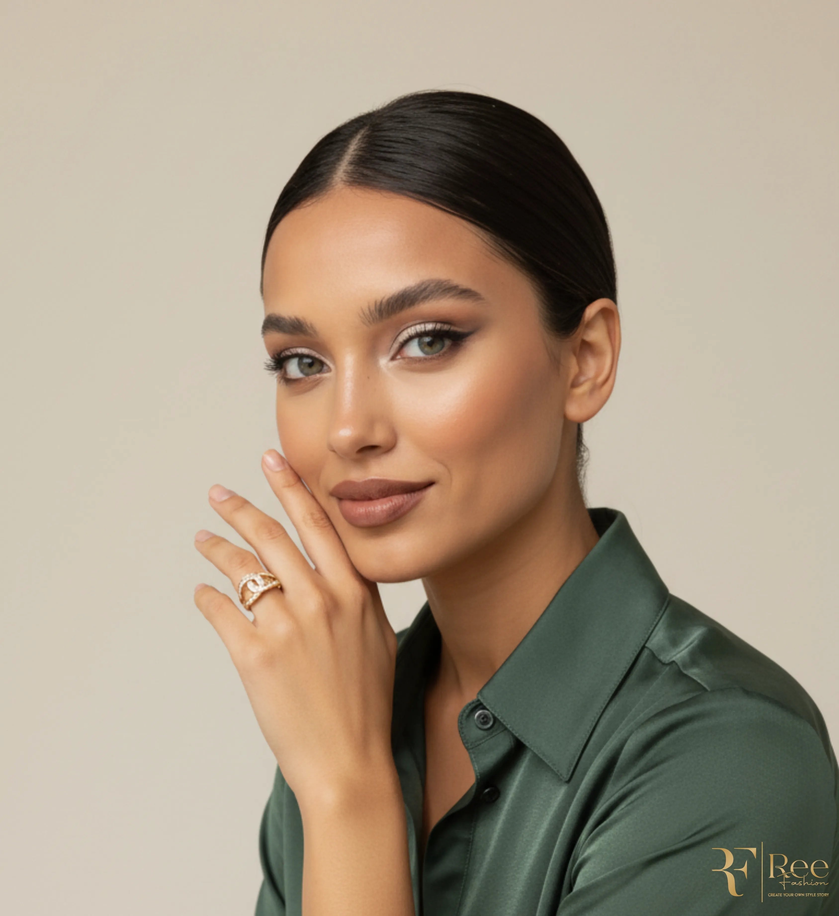 Crystal Curve Gold Statement Ring
