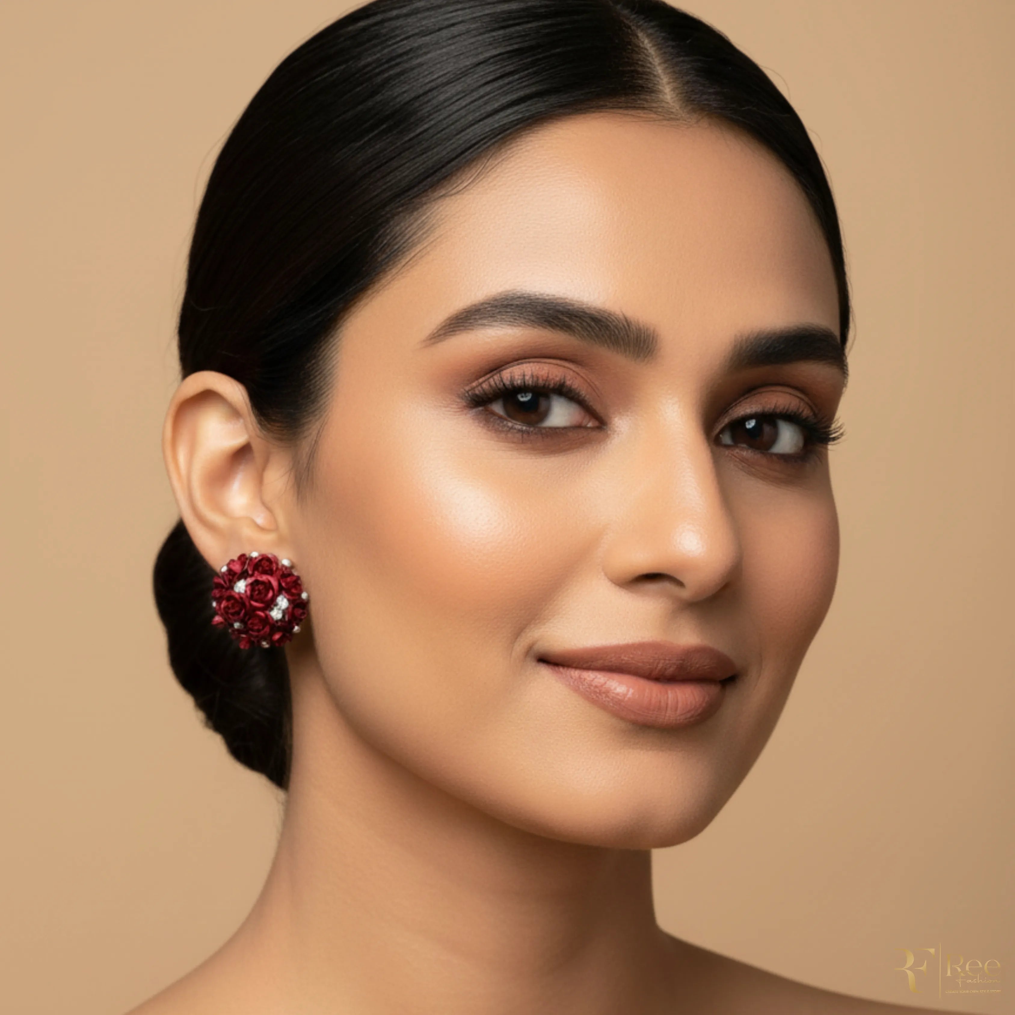 Red Rose Bloom Stud Earrings