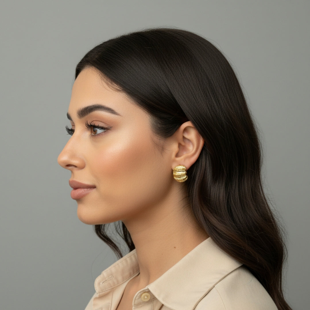 Golden Ripple Stud Earrings