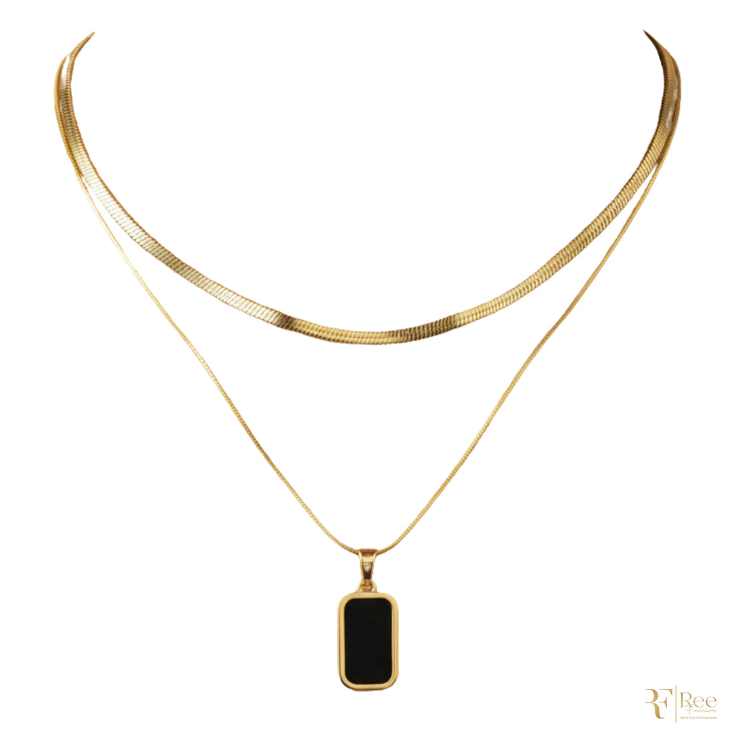 Layered Herringbone & Onyx Necklace