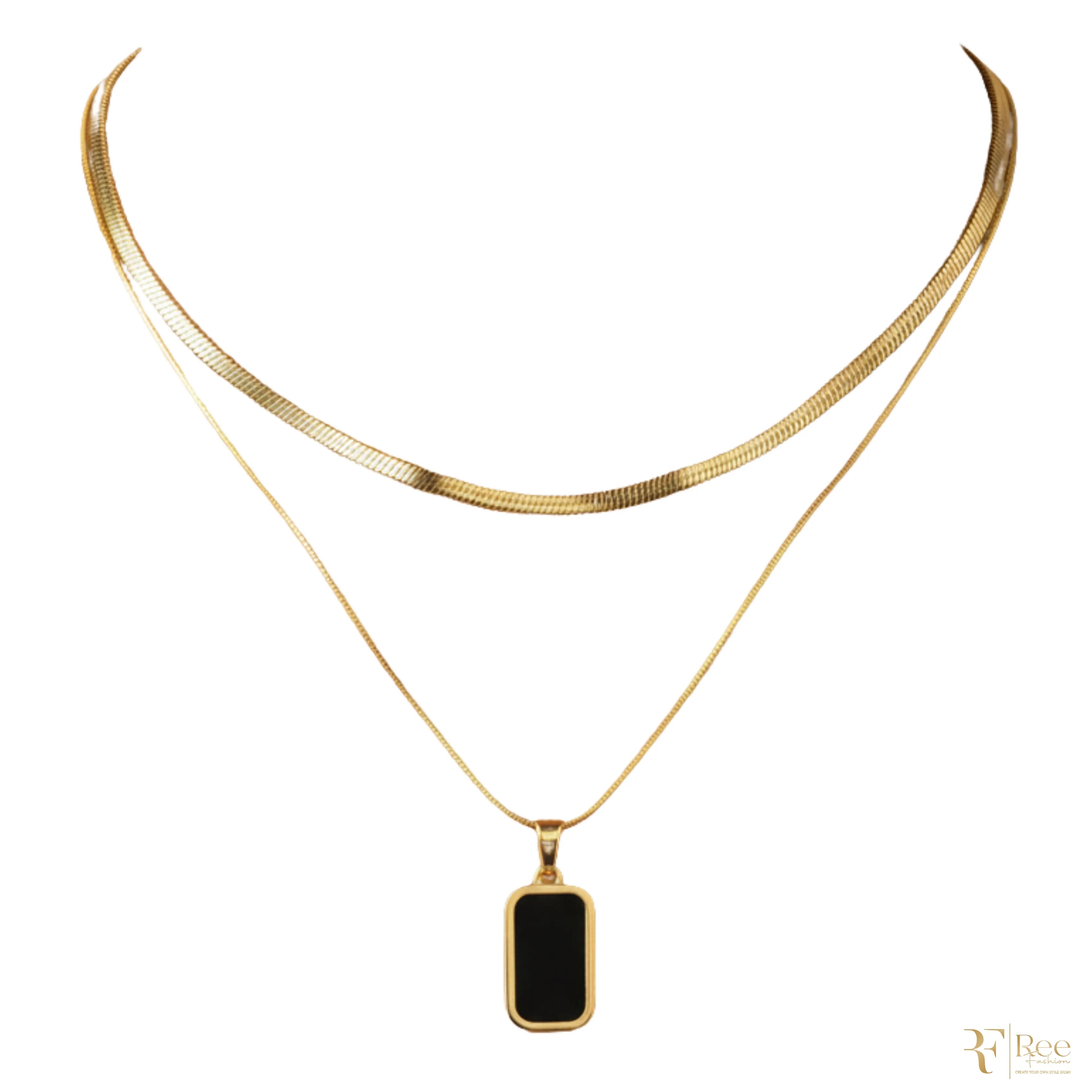 Layered Herringbone & Onyx Necklace