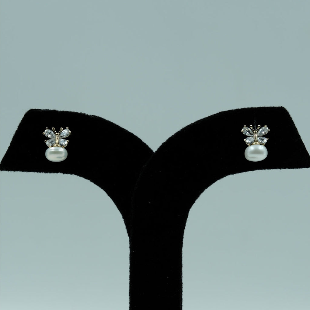 Crystal Pearl Butterfly Studs