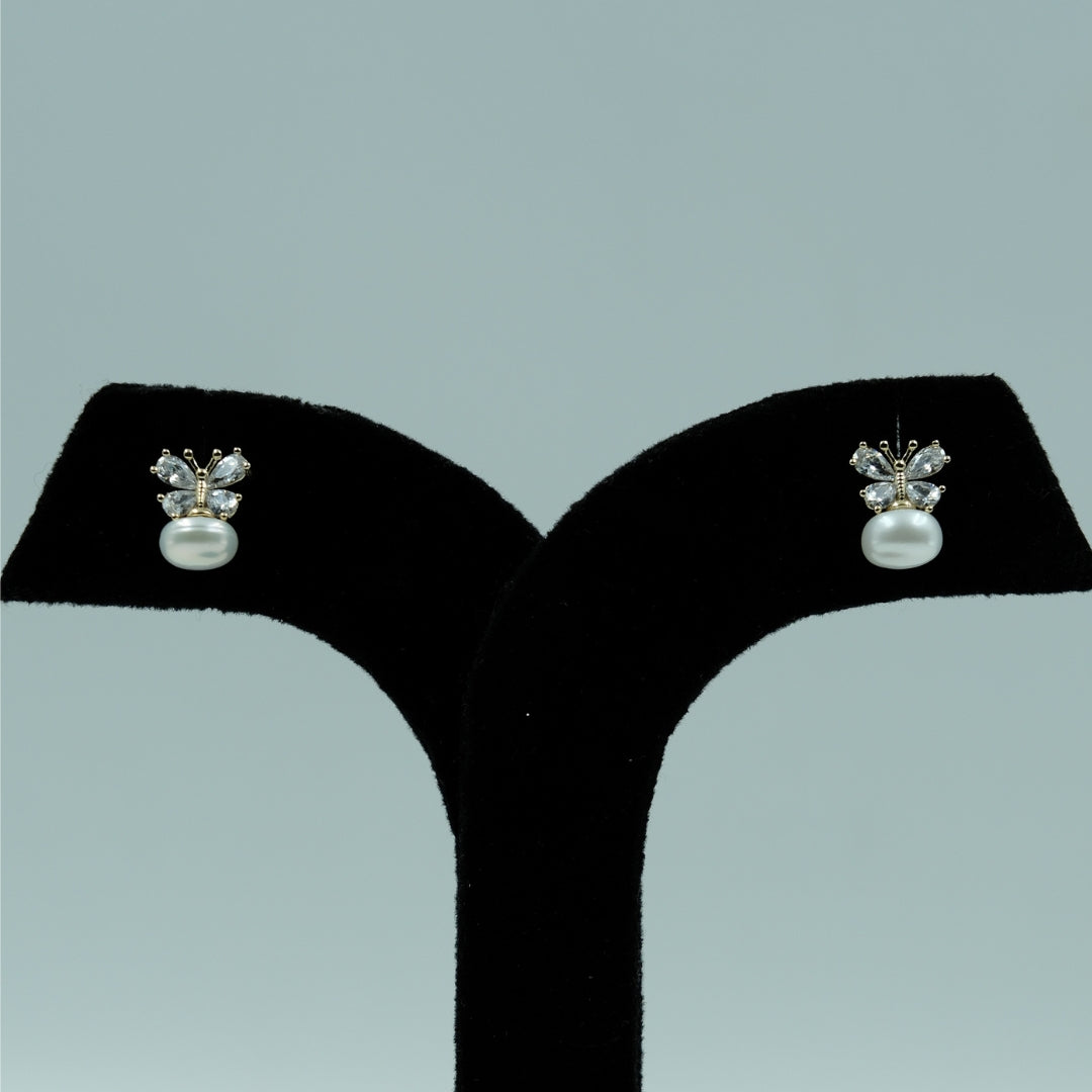Crystal Pearl Butterfly Studs