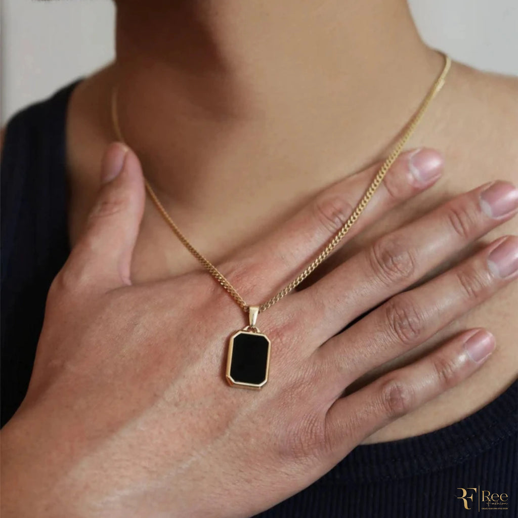 Gold Onyx Tag Necklace