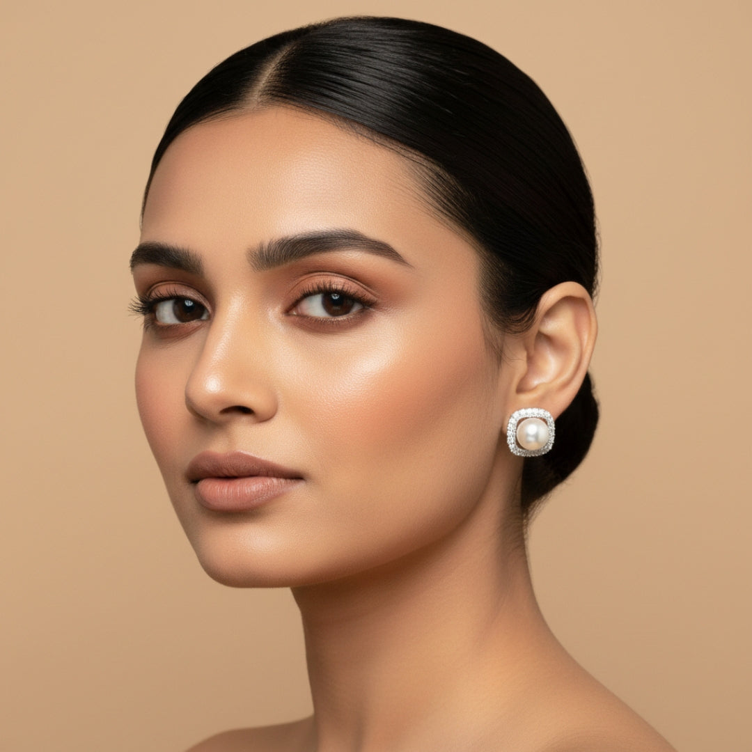 Ivory Halo Pearl Studs