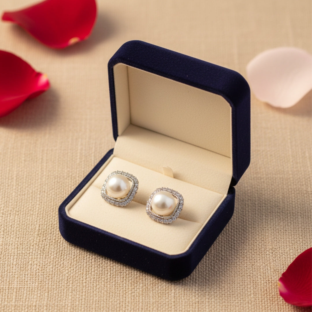 Ivory Halo Pearl Studs