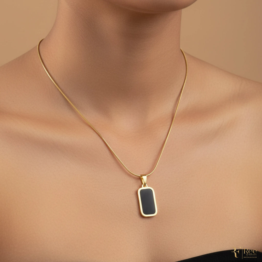 Gold Onyx Tag Necklace