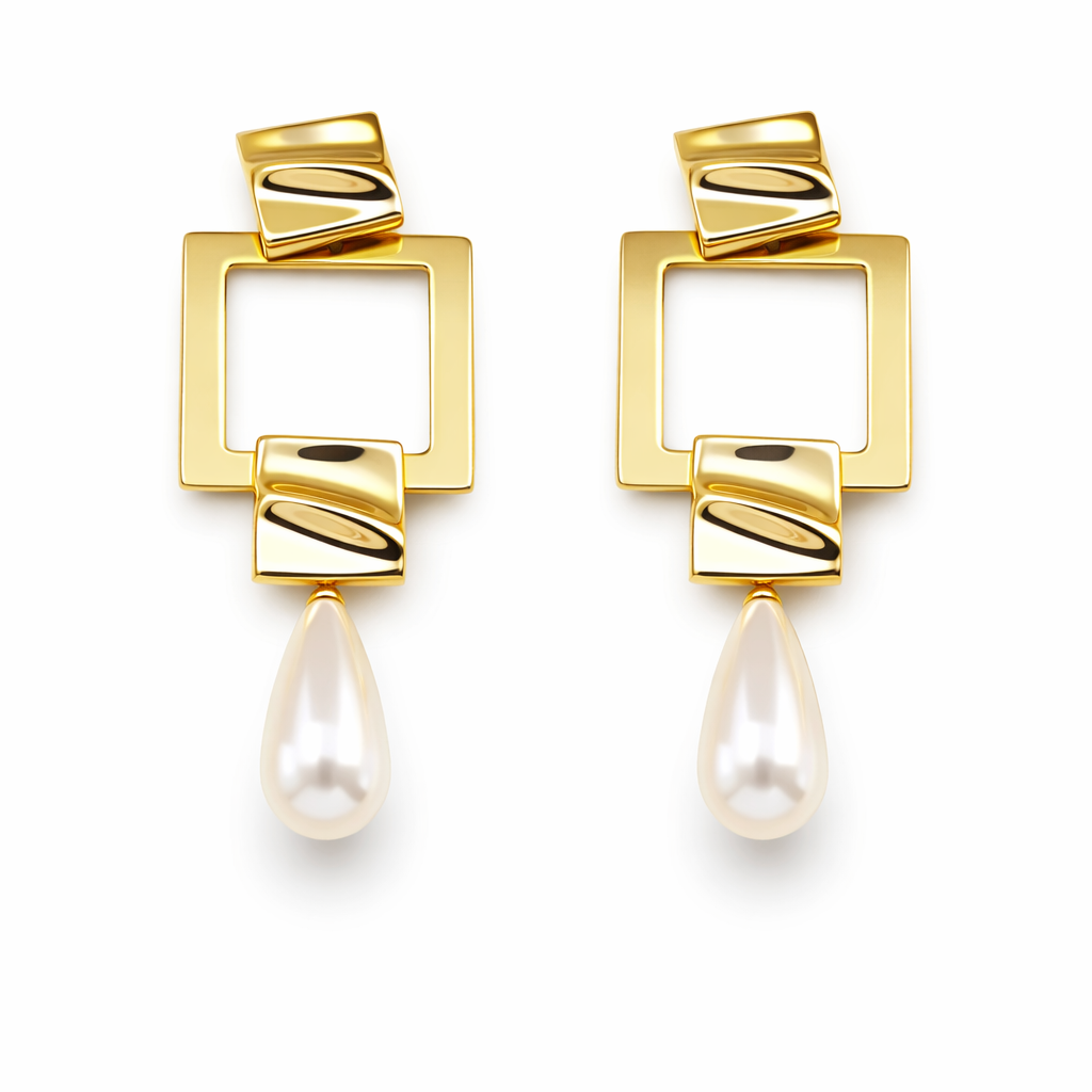 Pearl Square Drop Earrings