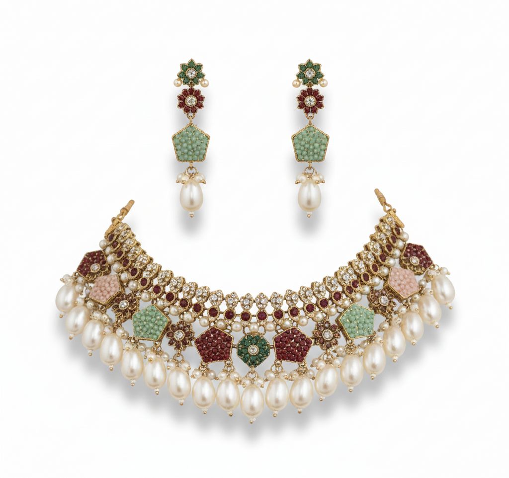 Royal Pastel Pearl Choker Set