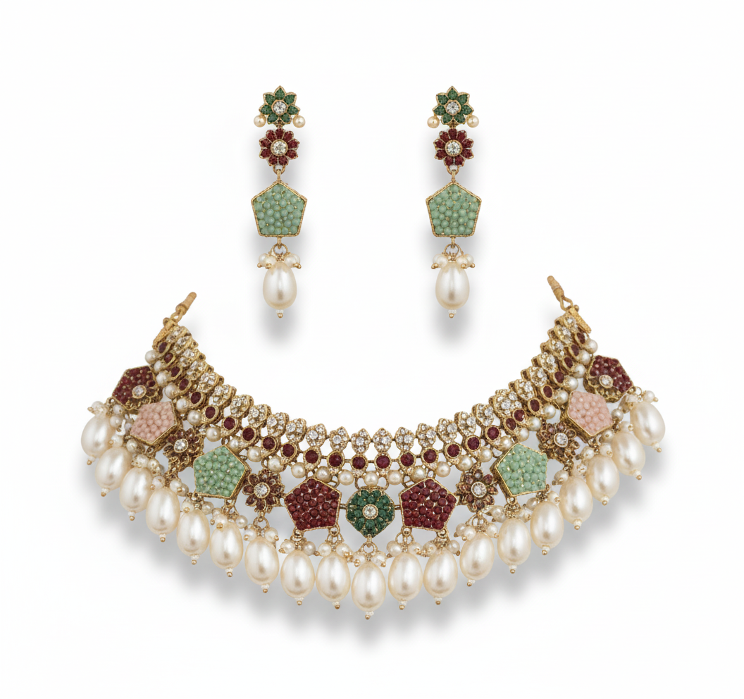 Royal Pastel Pearl Choker Set