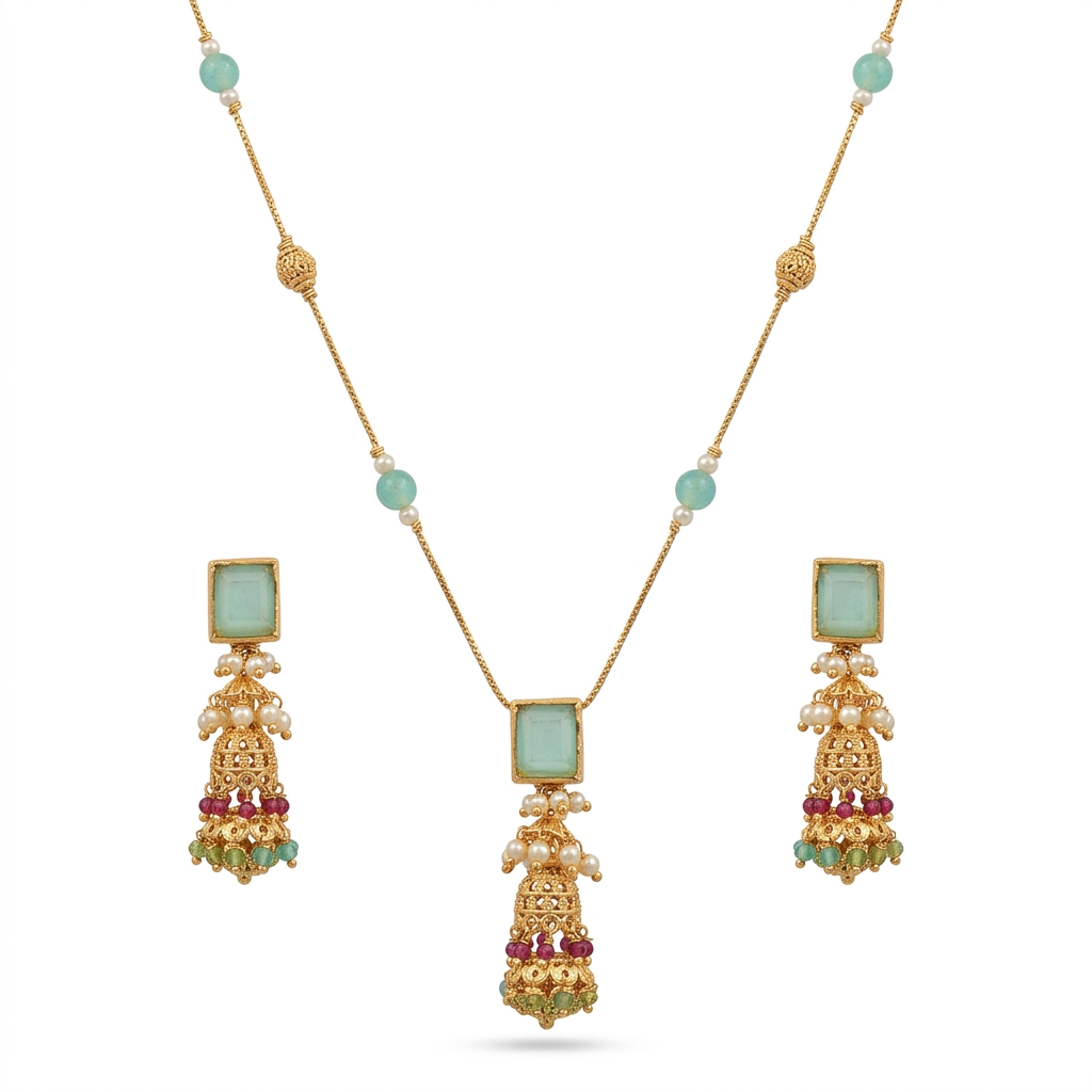 Emerald Jhumka Drop Pendant