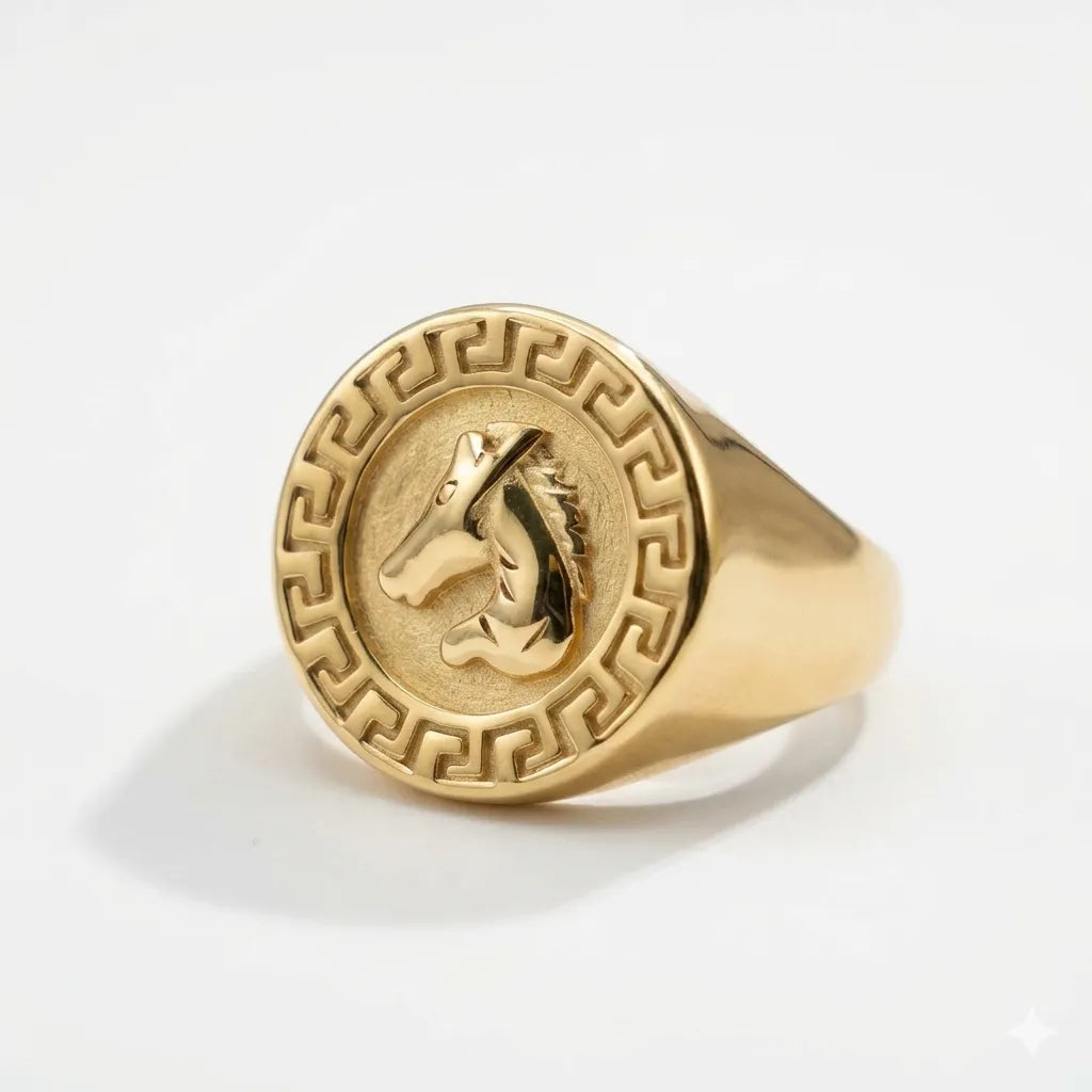Majestic Stallion Greek Emblem Gold Ring