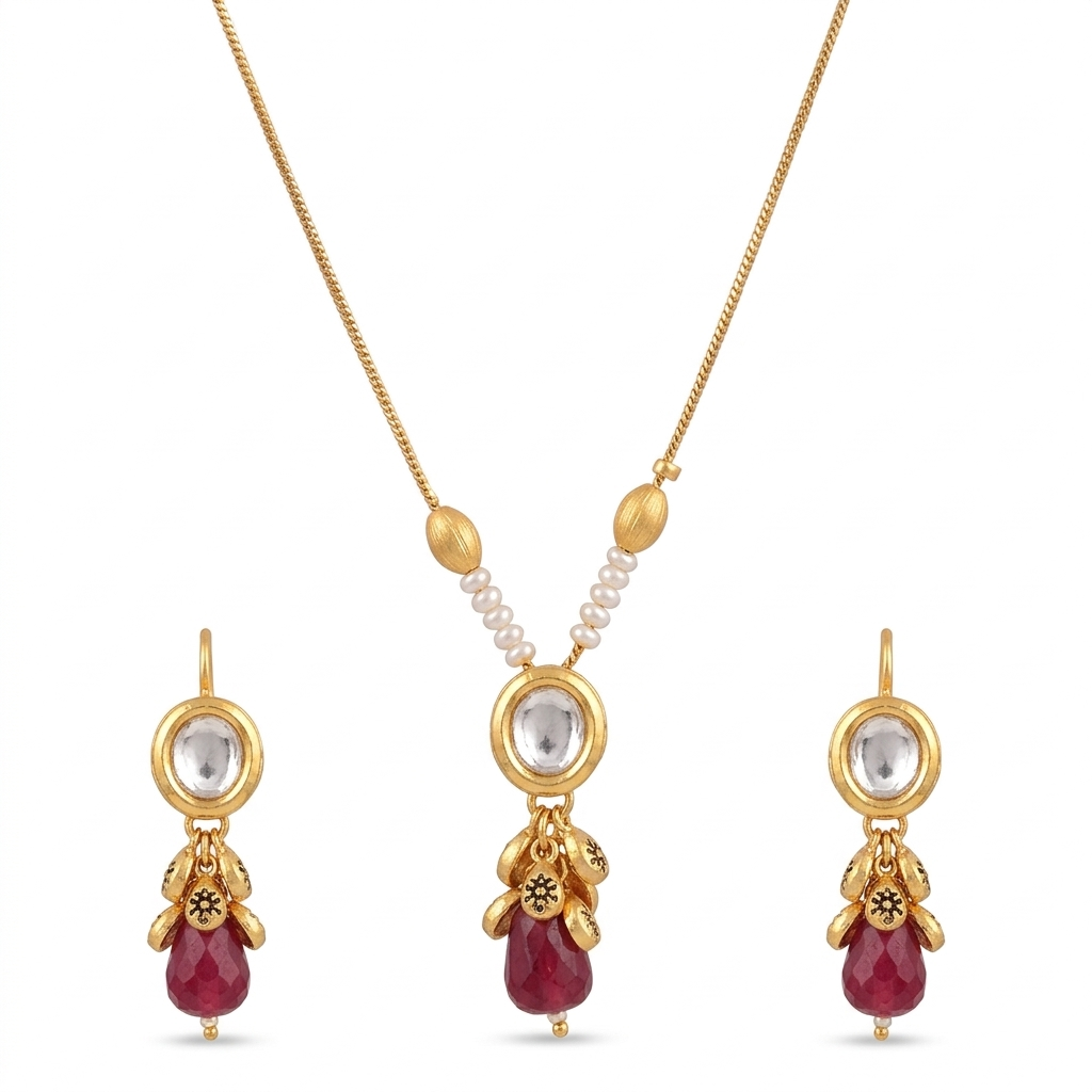 Ruby Dewdrop Pendant Set