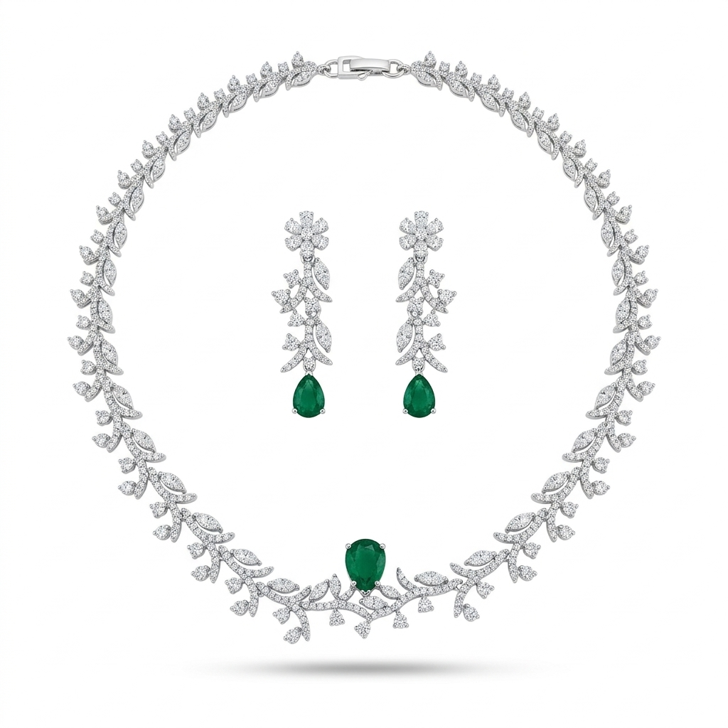 Regal Emerald Blossom Necklace Set
