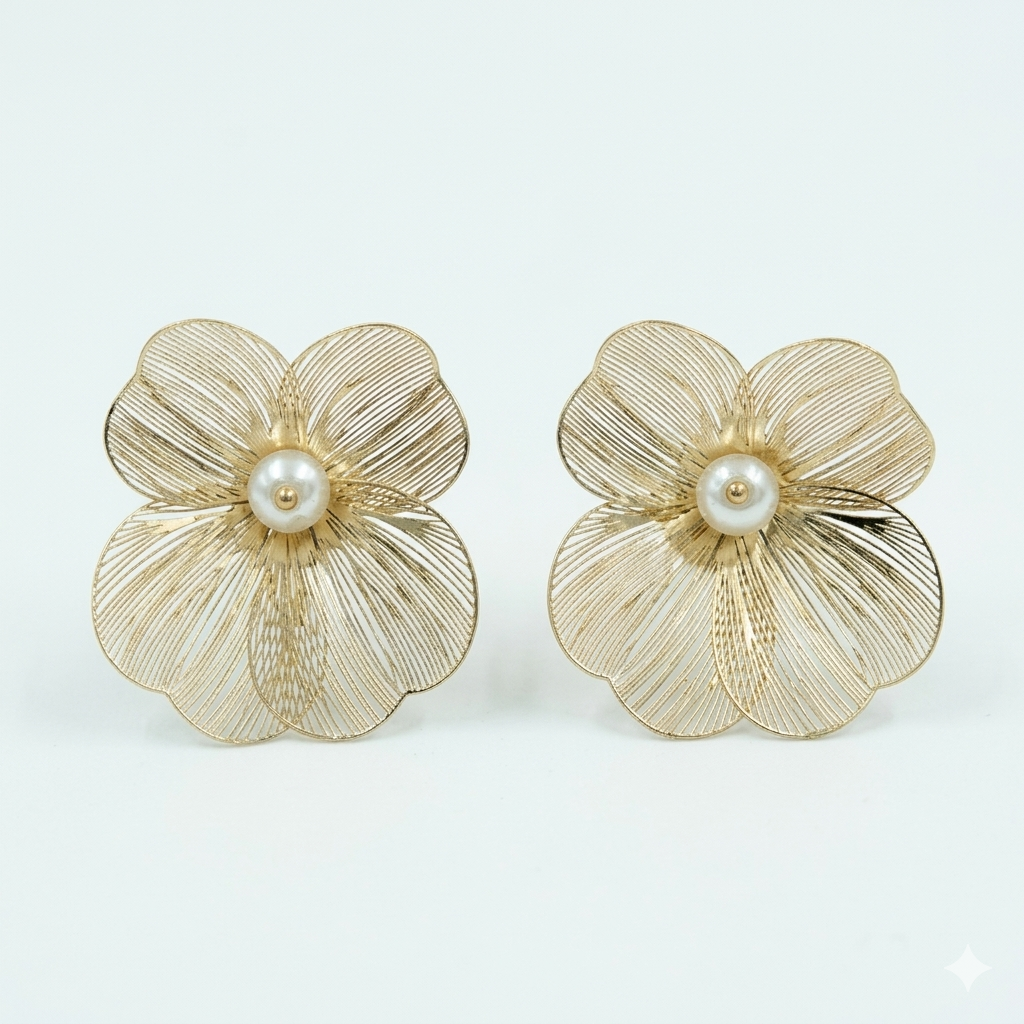 Golden Bloom Pearl Earrings