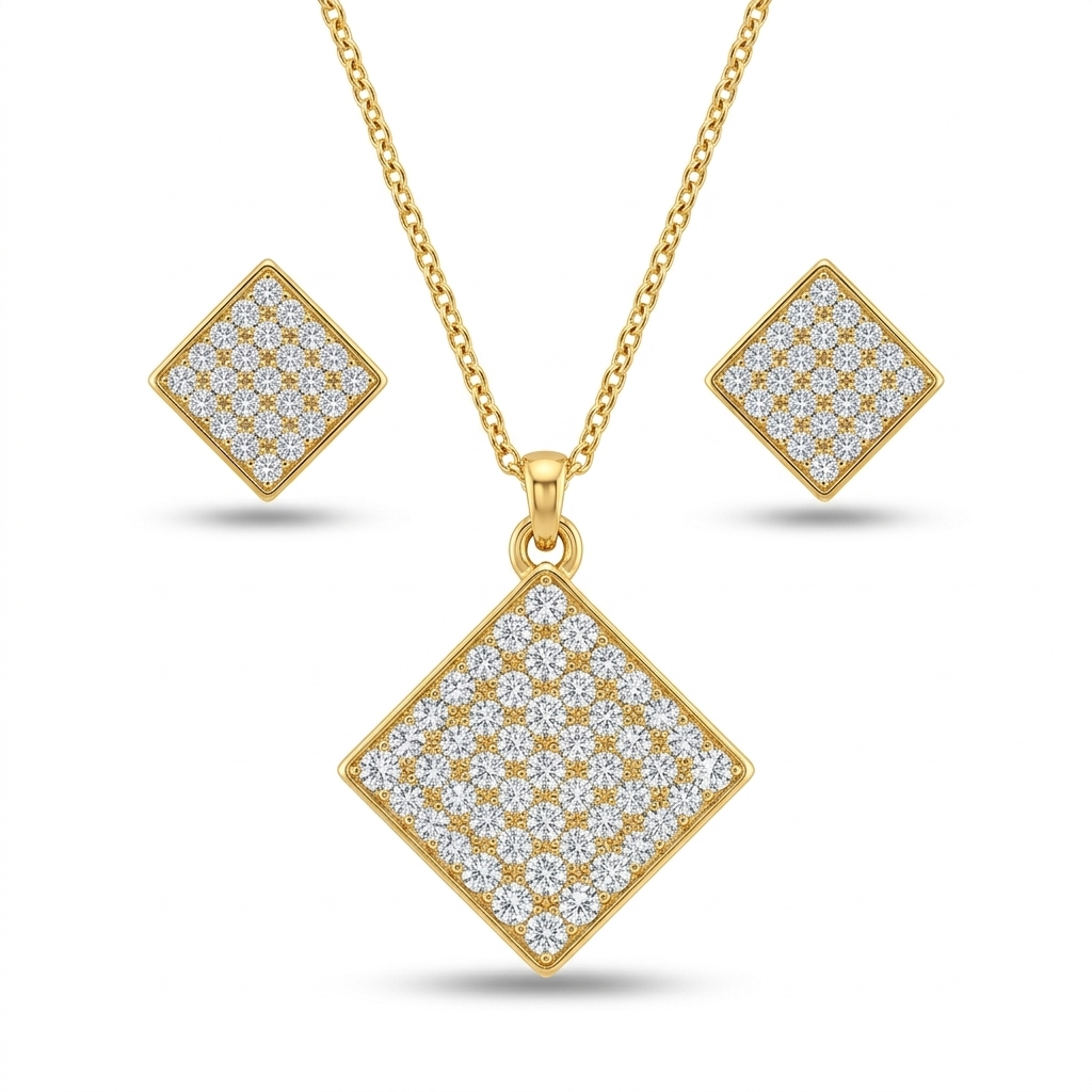 Diamond Grid Pendant Necklace