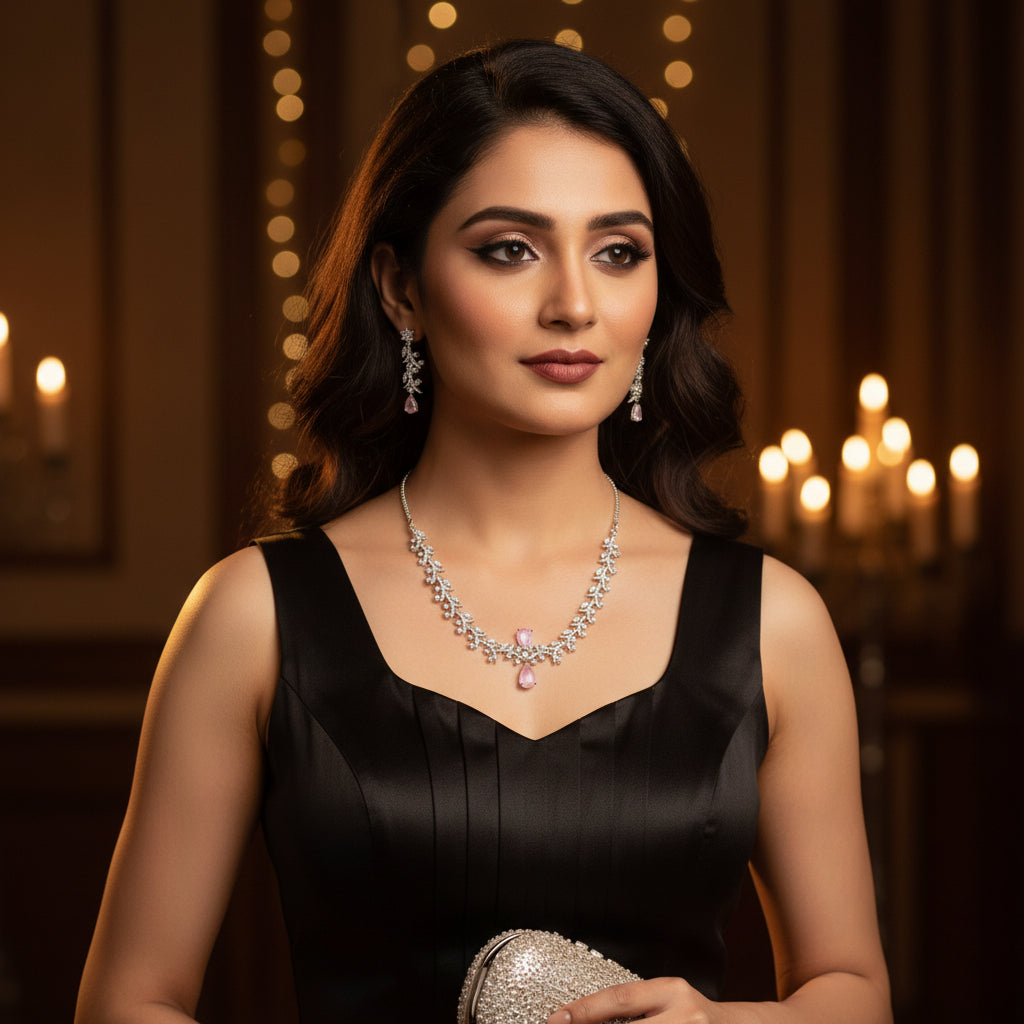 Blush Crystal Vine Necklace Set